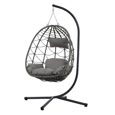 GlasFlength Patio Seating Sets Steel，Garden，Balcony and Outdoor Hanging Egg Chair With Iron Frame, Grey, 39.3"*37"*74.8"