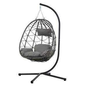 GlasFlength Patio Seating Sets Steel，Garden，Balcony and Outdoor Hanging Egg Chair With Iron Frame, Grey, 39.3"*37"*74.8" - 1 of 4