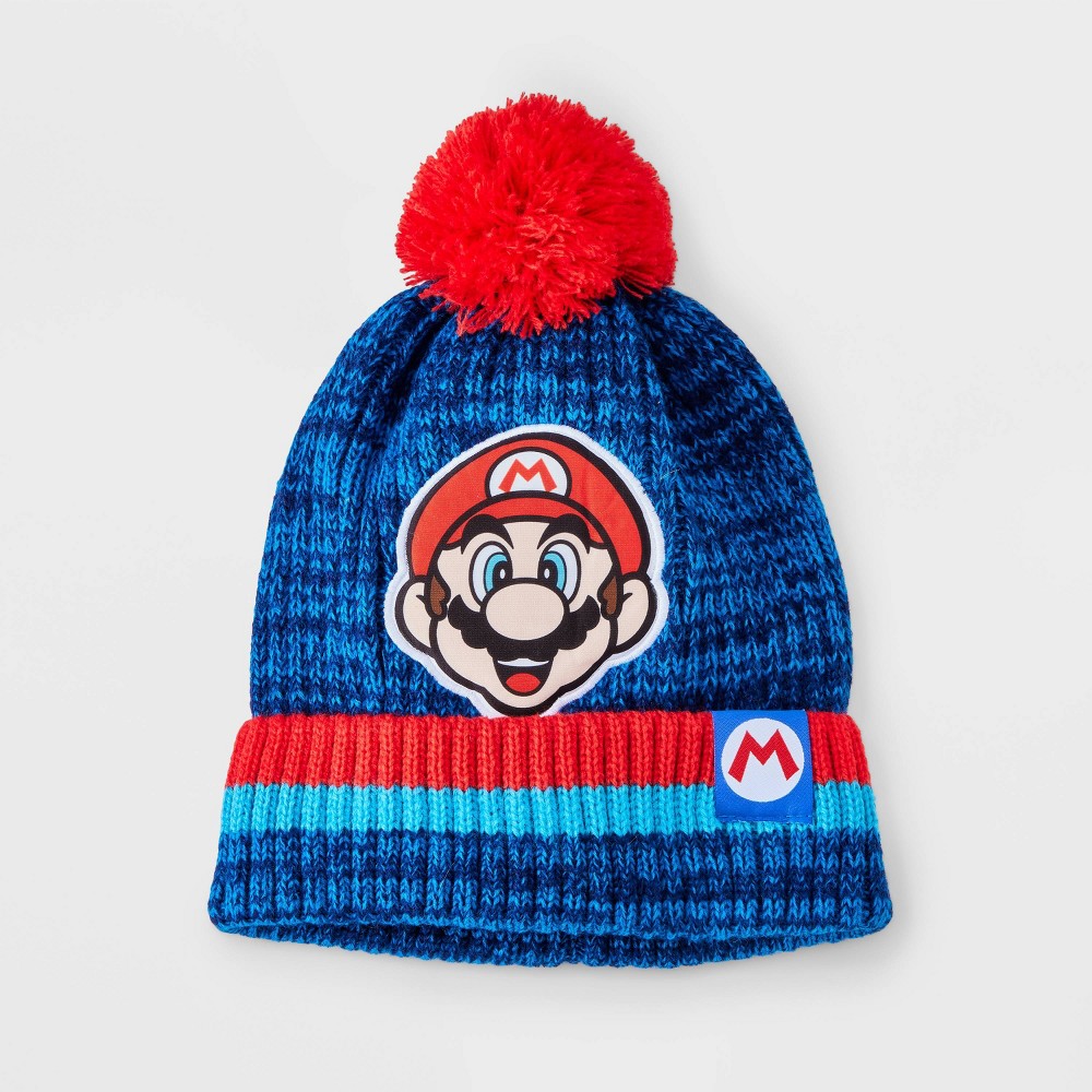 Boys' Nintendo Mario Pom Beanie - Blue/Red