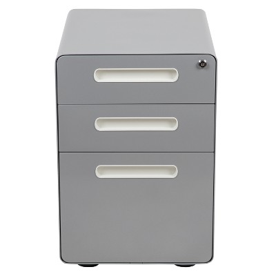 Gray Ergonomic 3-Drawer Mobile Locking Filing Cabinet with Anti-Tilt Mechanism
