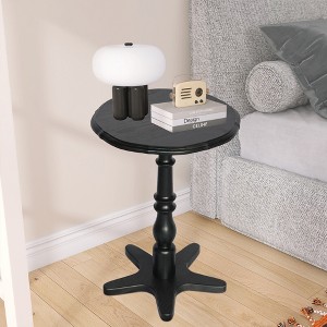 Wooakway 16"W*22"H Brown/Black Round End Table Cocktail Drink Side Tables Small TV Tray Table for The Sofa in The Living Room and Bedroom Bed Chair - 1 of 4
