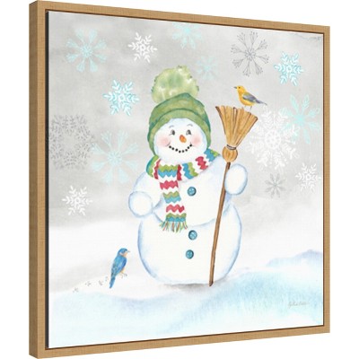 Let It Snow Blue Snowman Canvas Wall Art Print