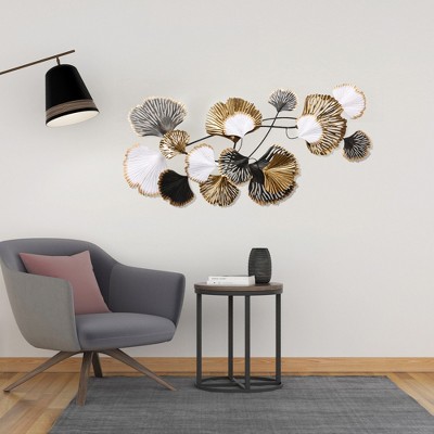 LuxenHome White, Black, and Gold Metal Ginkgo Leaves Wall Sculpture