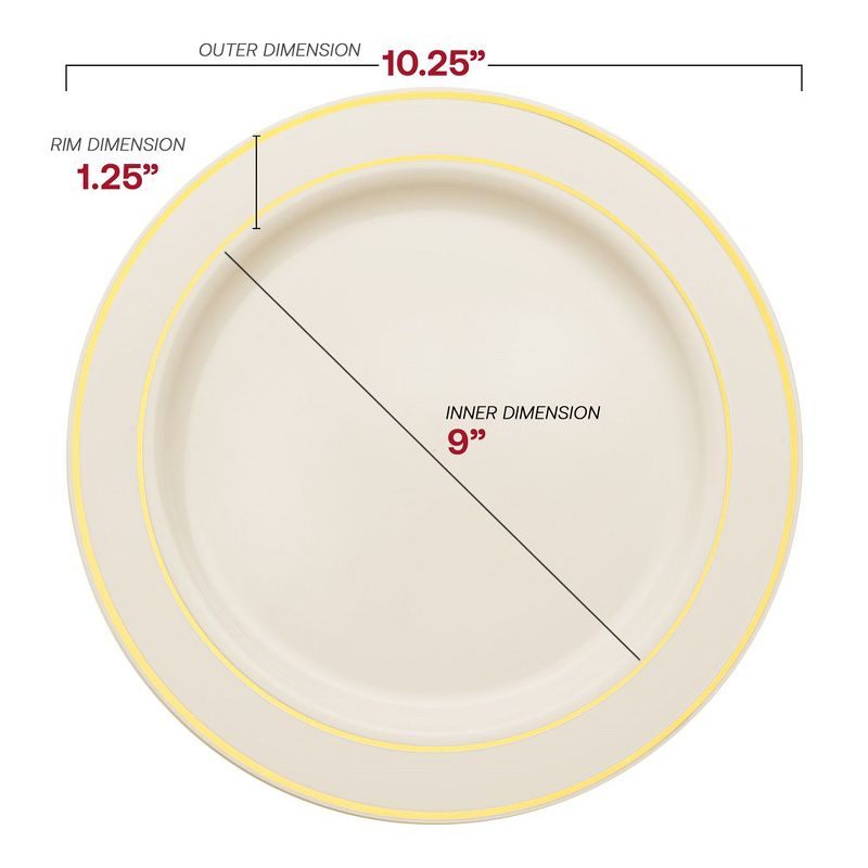 Smarty Had A Party 10.25" Ivory with Gold Edge Rim Plastic Dinner Plates (120 Plates), 2 of 7