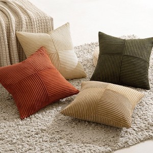 LISM 18x18 Inch Boho Decorative Pillowcases,Corduroy Striped Throw Pillow Covers Set of 4 - 1 of 4