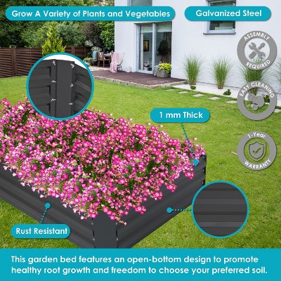 Gray Galvanized Steel 1' Tall Rectangle Raised Garden Bed