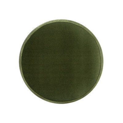 Olive Green Velvet Round Tufted Ottoman with Bullion Fringe