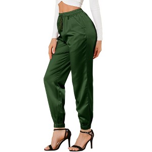 INSPIRE CHIC Women's Drawstring Elastic Waist Ankle Length Satin Joggers Pants with Pocket - 1 of 4