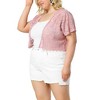 Agnes Orinda Women's Plus Size Short Sleeve Open Front Crochet Lace Allover Cropped Cardigan - 2 of 4