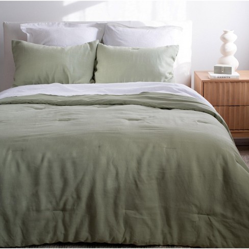 French Linen Comforter & Sham Set - King/cal King - Matcha | Bokser ...