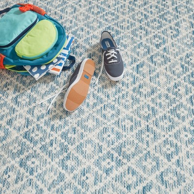 Melange Diamond Blue Synthetic Machine Washable Rug, 2x3