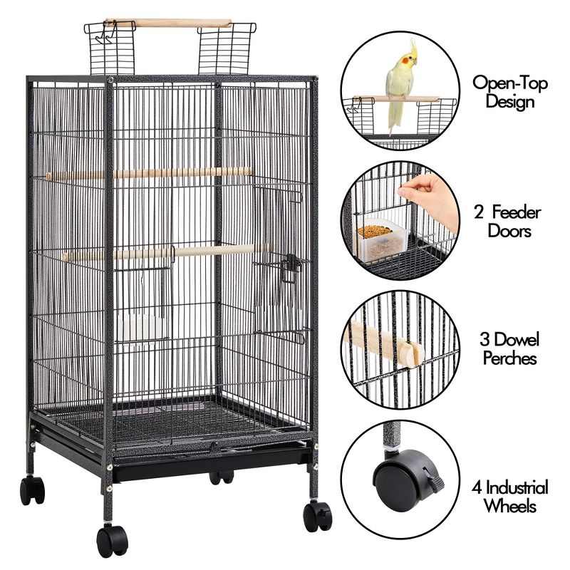 Yaheetech 40-Inch Wrought Iron Bird Cage with Rolling Stand Black, 4 of 8