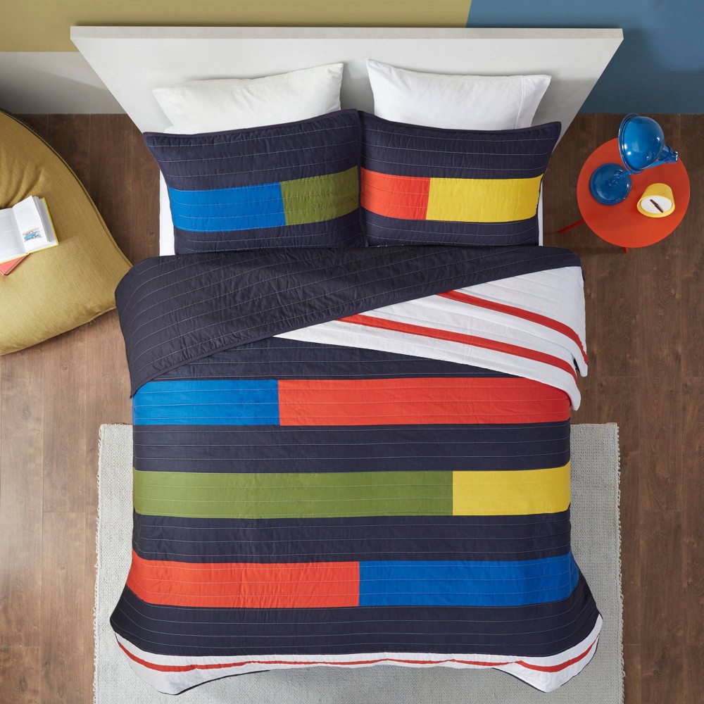 Photos - Bed Linen Full/Queen Kids' Urban Habitat Kid's Noah Striped Printed Teen Quilt Set: Kids Bedding, Farmhouse Style, OEKO-TEX Certified