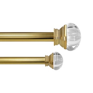 Lumi Home Furnishings 72"x144" Decorative Drapery Double Rod with Crystal Square finials Champagne - 1 of 4