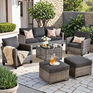 XIZZI Outdoor Sectional Sofa Set, Modular Outdoor Gray Wicker Sofa Set with Optional Solar Table, Ottomans or Fire Pit in 6 Colors, All-Weather Design - 1 of 4