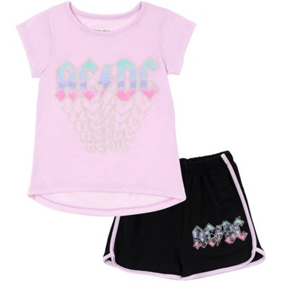 AC/DC Girls T-Shirt and French Terry Shorts Outfit Set Little Kid to Big Kid
