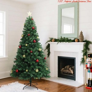 6FT/7 ft Artificial Christmas Tree w/ Tips & Lights Green Holiday Tree for Living Room Office Party Decoration, Hinged Artificial Pine Lighted Holiday - 1 of 4