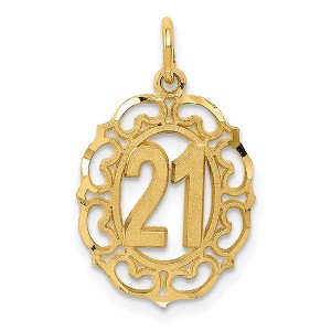 Black Bow Jewelry 14k Yellow Gold Number 21 Oval Heart Accent Charm or Pendant, 14mm - 1 of 4