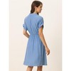 Allegra K Women's Notched Lapel Elastic Waist Pocket A-Line Safari Shirt Dresses - 4 of 4