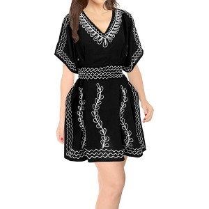 HAPPY BAY Women's Summer Vacation Beachwear Mini Swim Suit Short Beach Dress Front Tie Bathing Suit Cover Ups Large-X-Large Black Solid - 1 of 3