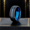 Jewelry Avalanche 8mm Stepped Black & Blue IP Grooved Tungsten Carbide Mens Wedding Band - 2 of 4