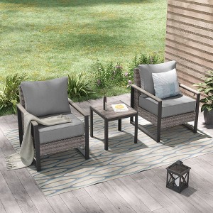 Sonkuki 3 Pieces Patio Set, Chairs and Side Table, PE Rattan Wicker Patio Furniture with Washable Cushion - 1 of 4