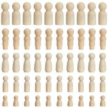 Juvale 50-Pieces Unfinished Wood Peg Dolls, Wooden People Figures for Arts and Crafts, Painting, and Games, School Projects Dollhouse Design, 5 Sizes