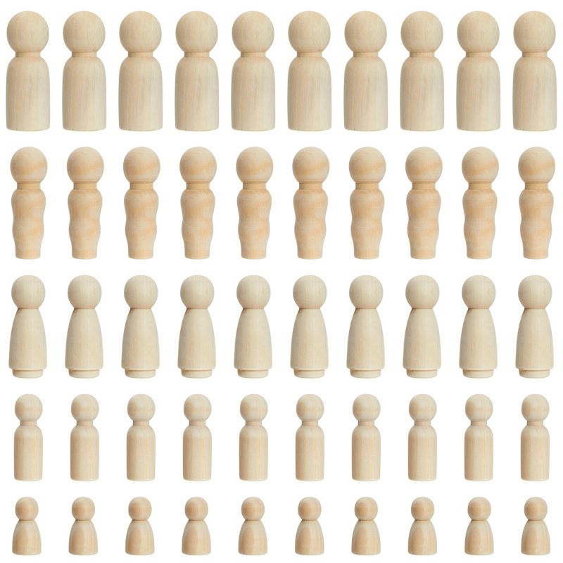 Juvale 50-Pieces Unfinished Wood Peg Dolls, Wooden People Figures for Arts and Crafts, Painting, and Games, School Projects Dollhouse Design, 5 Sizes, 1 of 10