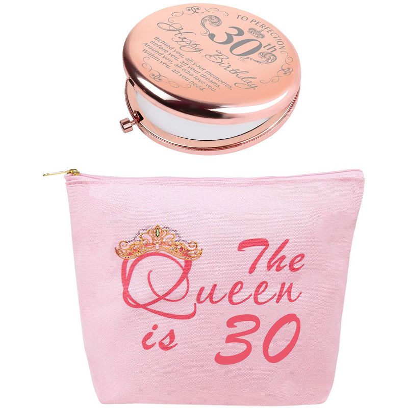 DoraDreamDeko 30th Birthday Gifts Makeup Bag And Mirror, Pink, 1 of 6