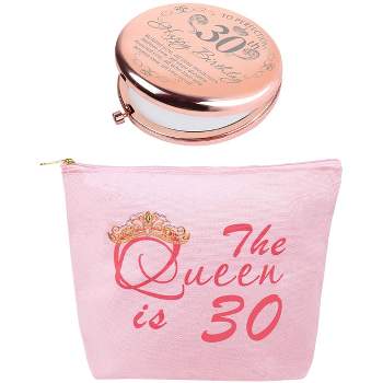 DoraDreamDeko 30th Birthday Gifts Makeup Bag And Mirror, Pink