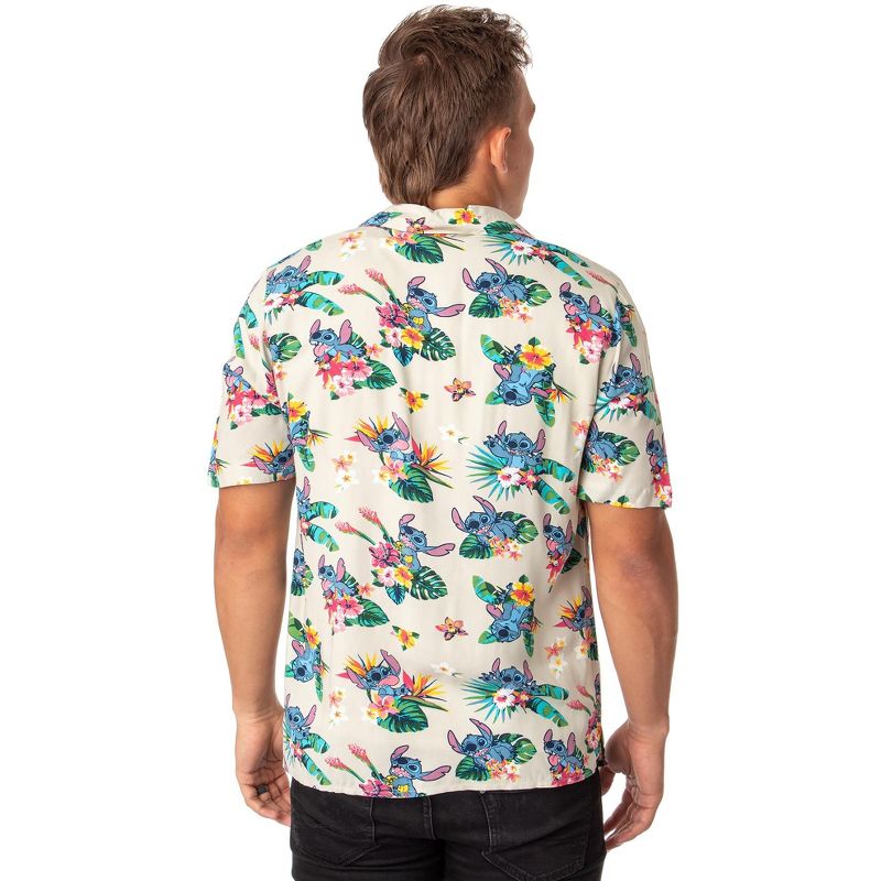 Disney Lilo And Stitch Men's Stitch Tropical Hawaiian Button Up Shirt Adult, 3 of 5
