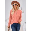Women's 2025 Fall Long Sleeve Henley Top Dressy Casual V-Neck Blouse Trendy Loose Fit Button Up Shirts Cute T-Shirt - 3 of 4