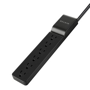 Belkin® 600-Joules Surge Protector, 6 Outlets, 6-Ft. Cord with 360° Rotating Flat Plug, BSE600-06BLK-WM in Black - 1 of 4