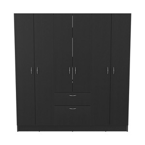 SEVOBAL Armoires Six Door Armoire with Multiple Shelves Drawers and Hanging Rods for Bedroom and Closet Storage , Black, 63.8"*18.6"*71.3" - 1 of 4
