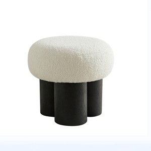 Maliang Ottomans, Mushroom Stool, Lamb Wool Seat, Barrel Pvc Pipe With Walnut Veneer - 1 of 4