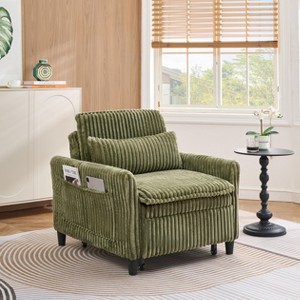 3-in-1 Convertible Corduroy Sofa Chair Bed with Adjustable Backrest and Storage Pockets, Pull Out Sleeper for Small Spaces - ModernLuxe - 1 of 4