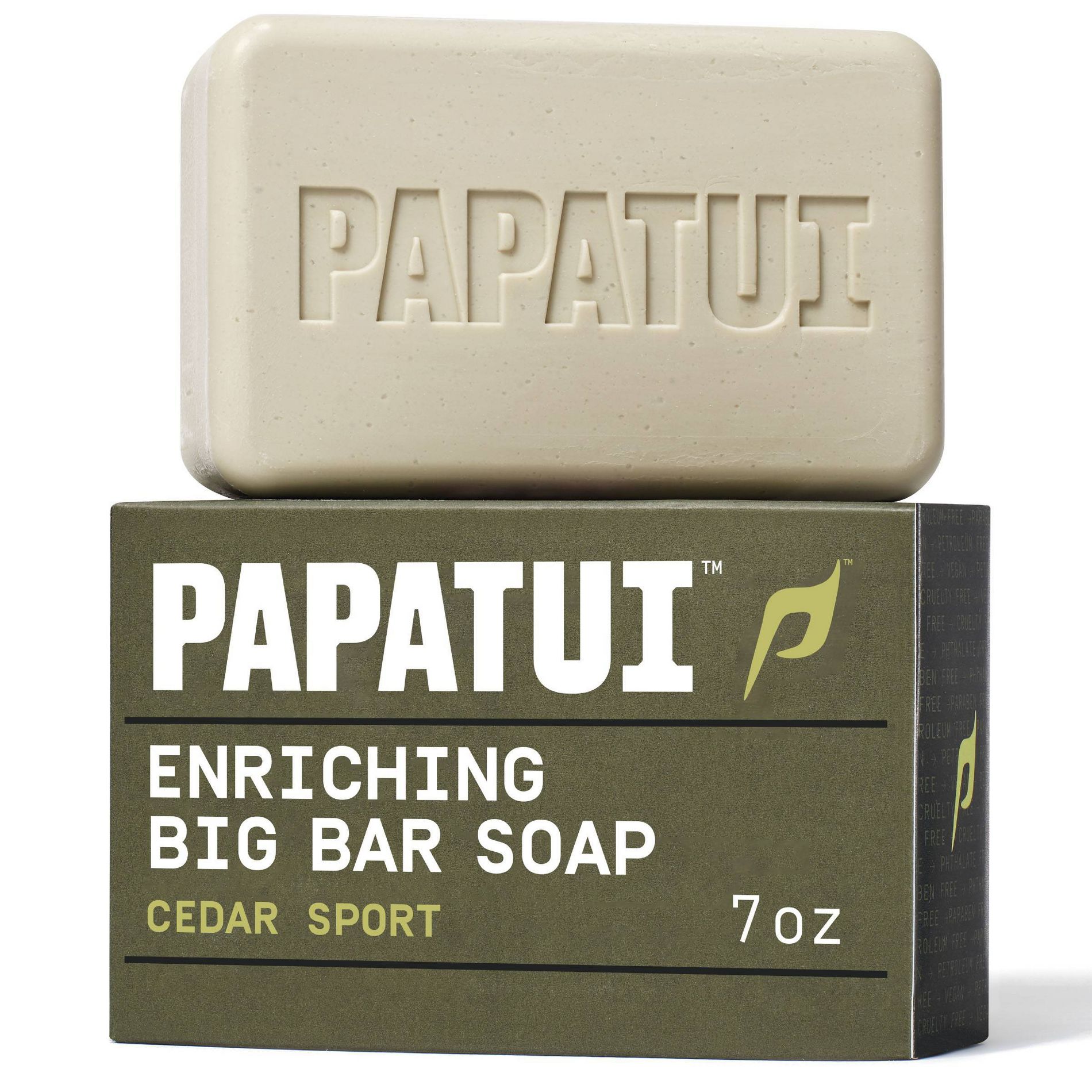 Papatui Men's Exfoliating and Hydrating  Sulfate-Free Mango Butter, Avocado Oil and Ceramides Bar Soap - Cedar Sport - 7oz