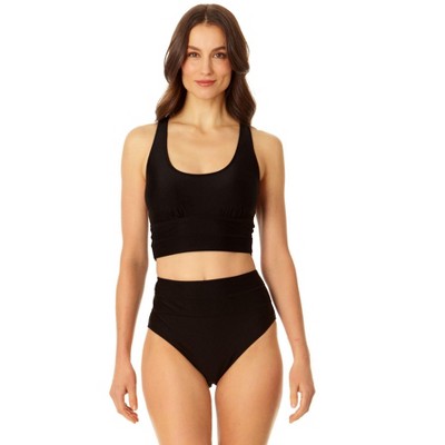 Women's Banded Halter Longline Swim Bra in Midnight - Coppersuit