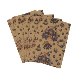 Unique Bargains Gift Wrap Paper Christmas Yellow Kraft 27.56"x19.69" 5Pcs - 1 of 4