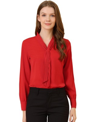 INSPIRE CHIC Women's Long Sleeve Pleated Tie Neck Office Blouses