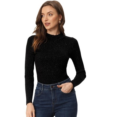 Allegra K Women's Turtleneck Solid Long Sleeve Ribbed Knit Pullover Sweater Jumper