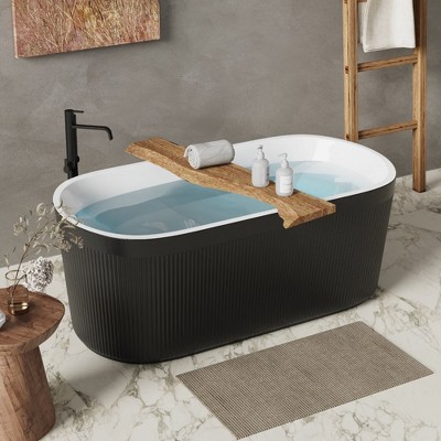 59" Acrylic Freestanding Bathtub, Contemporary Soaking Bathtub with Pop Up Drain & Overflow, Soaking Bath Tubs for Bathroom UPC Certified Black 2
