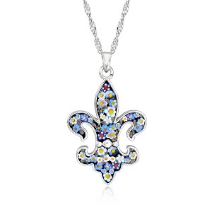 Ross-Simons Italian Multicolored Murano Glass Mosaic Fleur-De-Lis Pendant Necklace in Sterling Silver Size - 1 of 3