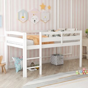 Twin Size Wood Low Loft Bed with Ladder 4L - ModernLuxe - 1 of 4