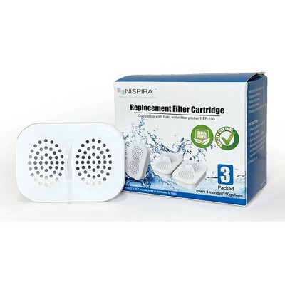 Nispira Water Pitcher Dispenser Filter Replacement, compatible with Nakii NFP-100, Removes Chlorine, Lead, Odor, Color. 3 Packs