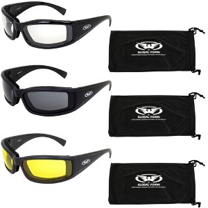 3 Pairs of Global Vision Eyewear Stray Cat Safety Motorcycle Glasses with Clear, Smoke, Yellow Lenses & Micro-fiber Pouch - 1 of 4