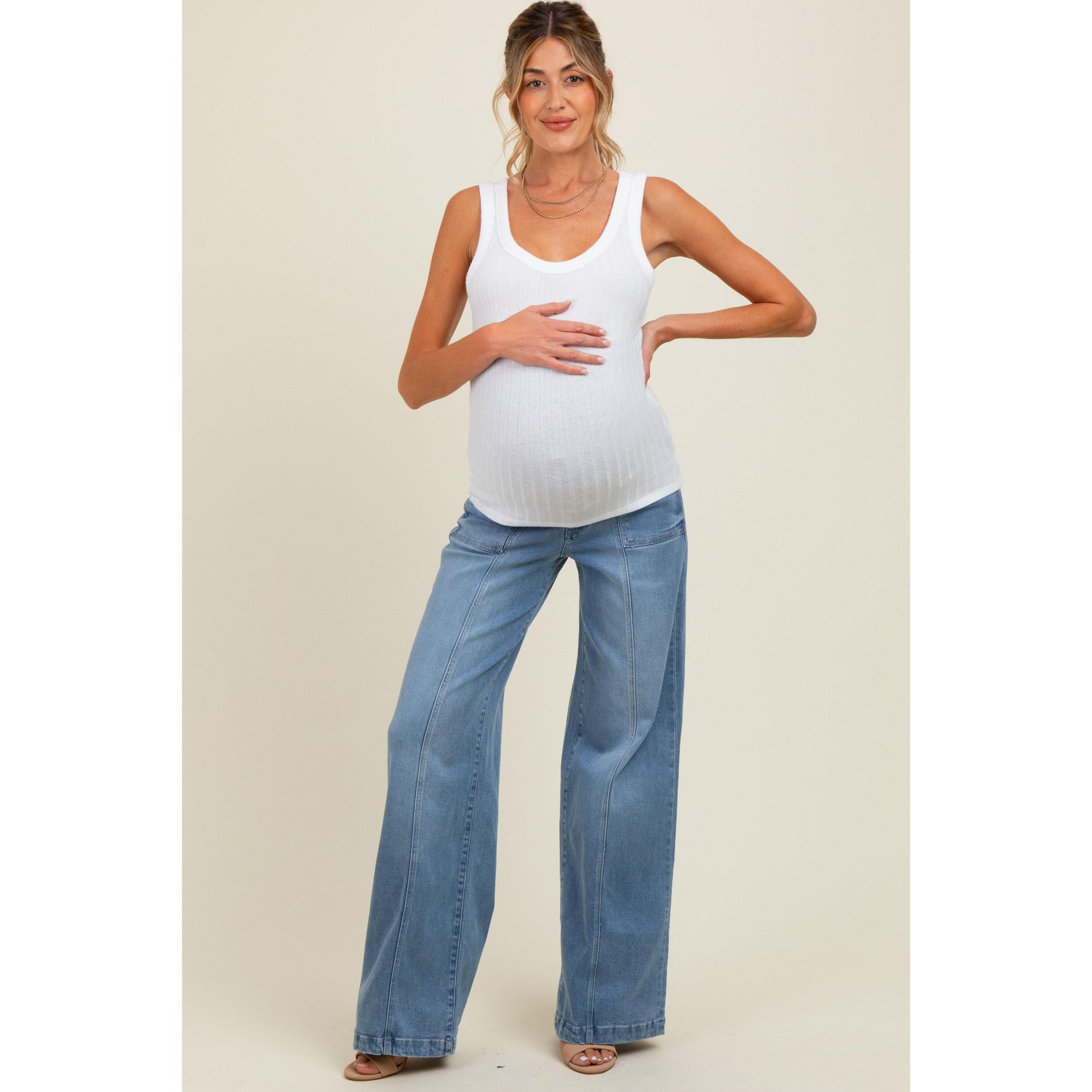 Pinkblush Blue Front Seam Super Wide Leg Maternity Jeans