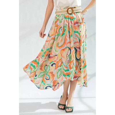 Women's Marble Printed Dull Satin Skirt - Easel