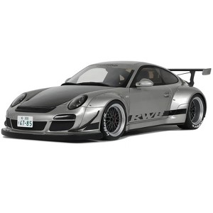 2024 Porsche 911 RWB Abu Silver Metallic with Black Hood 1/18 Model Car by GT Spirit - 1 of 4