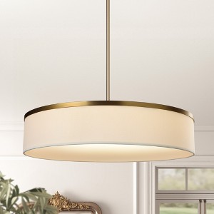 LamQee Drum Chandelier Light Fixture with Integrated LED, Fabric Pendant Light, Modern Farmhouse Lighting Ceiling Hanging Lighting - 1 of 4